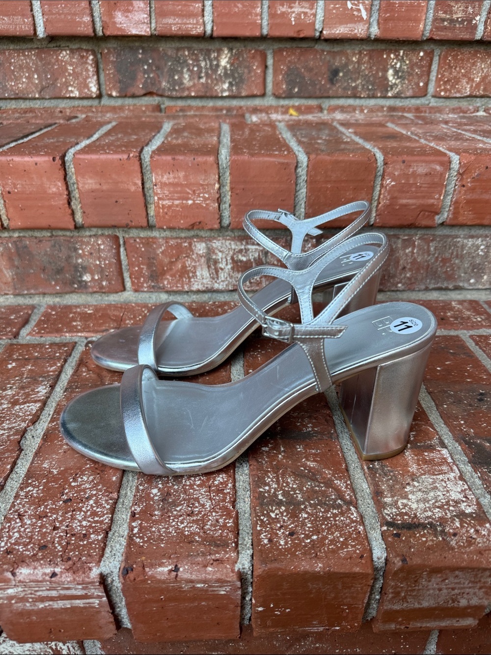 BP. Silver Metallic Strappy Ankle Strap Block Heel Dress Sandal Women's Size 11 - Picture 3 of 7
